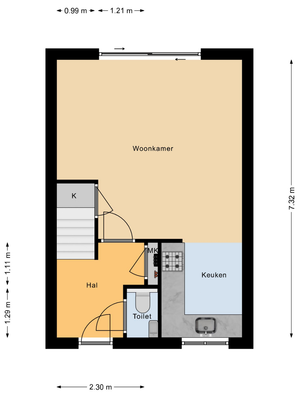 2D Colored - Presentation-ready for real estate marketing and listings Professional 2D colored floor plan apartment layout dimensional annotations measurements room identification color-coded spaces real estate marketing presentation-ready