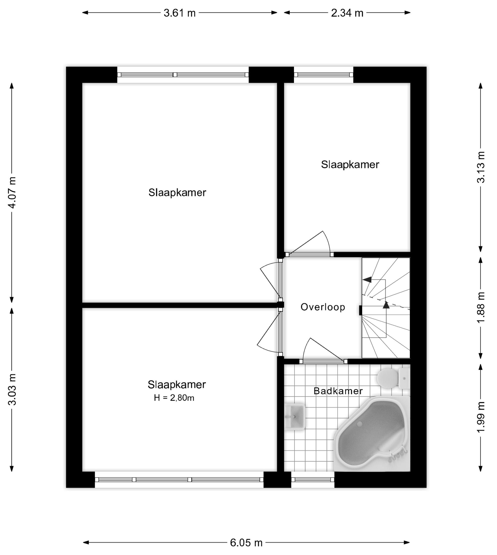 2D B/W - Technical documentation with precise dimensional accuracy 2D black white floor plan professional technical documentation multi-bedroom property dimensional annotations precise measurements survey-quality accuracy